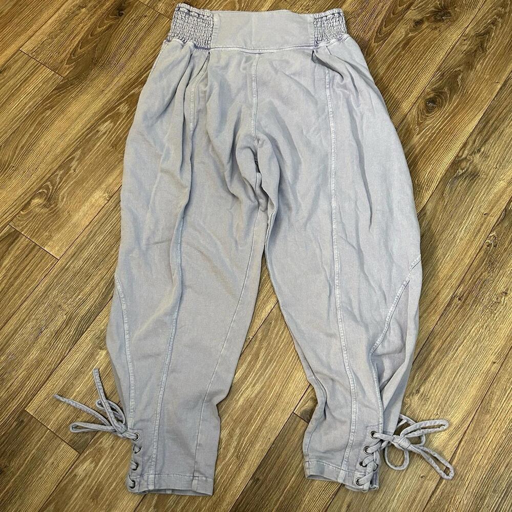 Free People FP One Billie Pants Smocked Pleated Pocket Tie Waistband Purple XL
